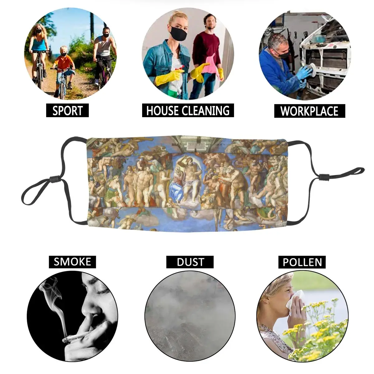 

The Last Judgment Michelangelo Reusable Face Mask Art Anti Haze Dustproof Protection Cover Respirator Mouth Muffle