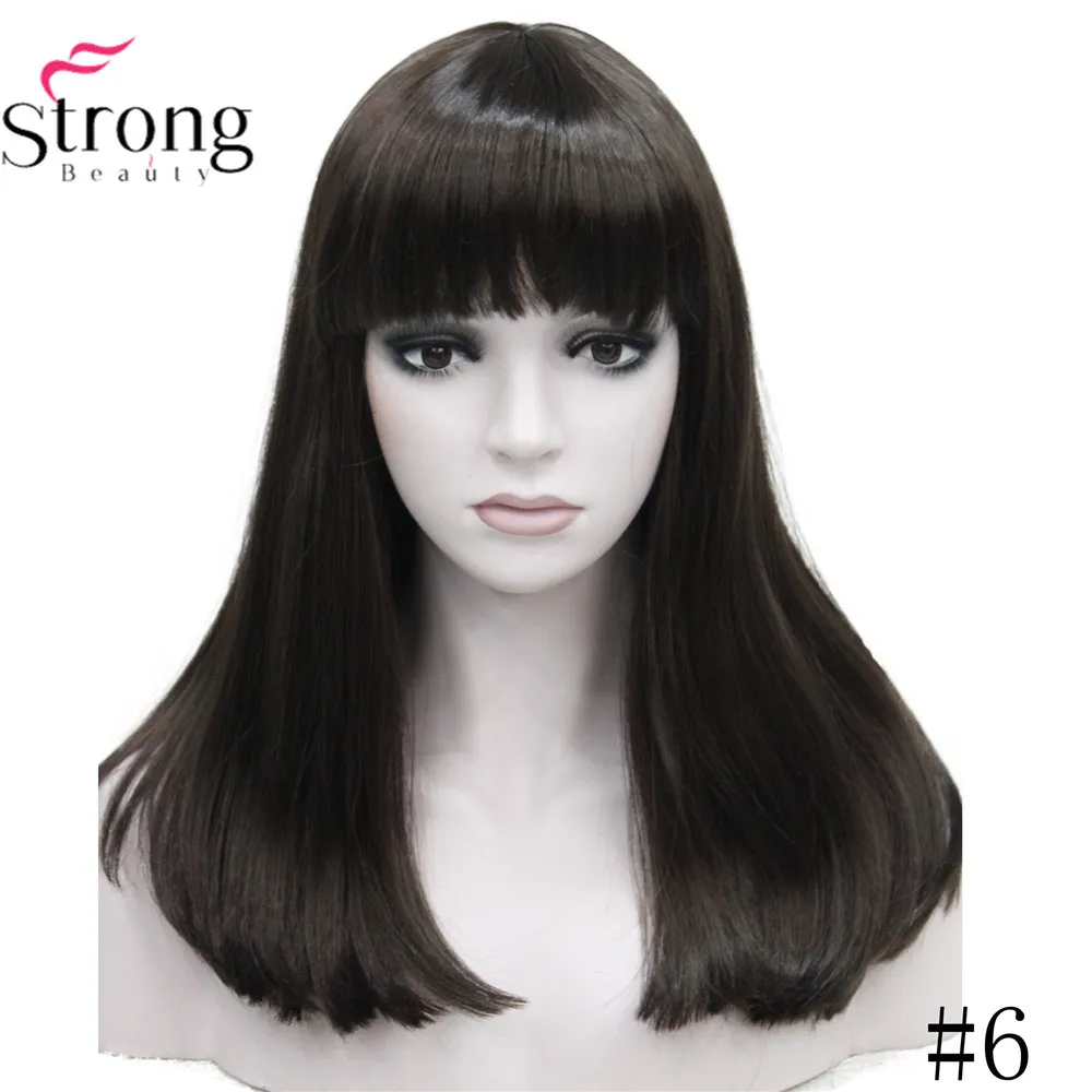 StrongBeauty Женские синтетические парики волосы черный/Блонд длинные прямые аккуратная челка стиль Natura парик волосы