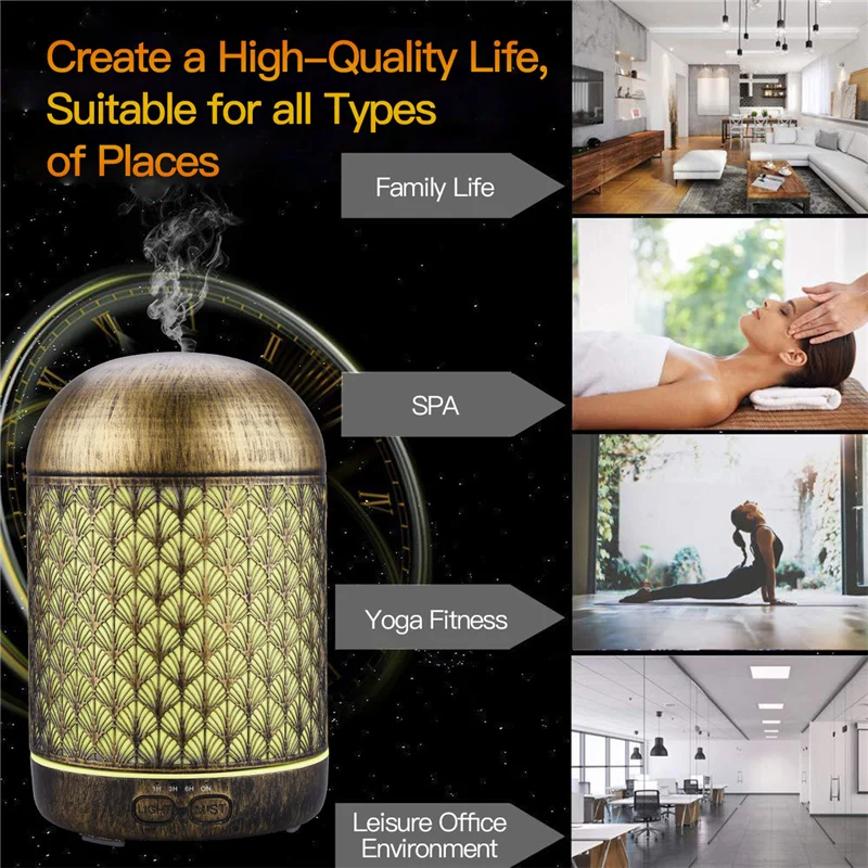 Металл ароматерапия машины 300 мл эфирные масла диффузор увлажнитель воздуха 7