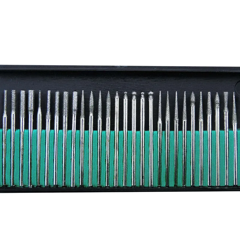 

30pcs/Box 3mm Shank Grinding Cutting Head Drill Bits Set Diamond Dremel Rotary Carving Polishing Tool Conical Ball Grinding Head