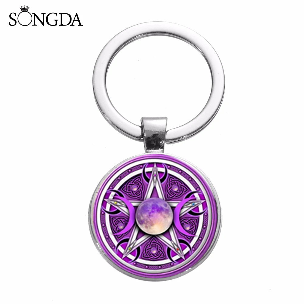 Винтаж подвеска Триединая богиня луны брелок Wicca пентаграмма с пятиугольной