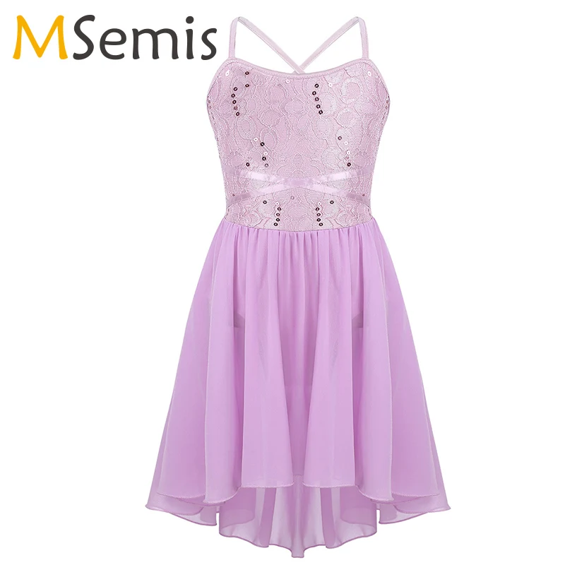 Лирическое танцевальное платье для девочек балетное кружевное шифоновое с