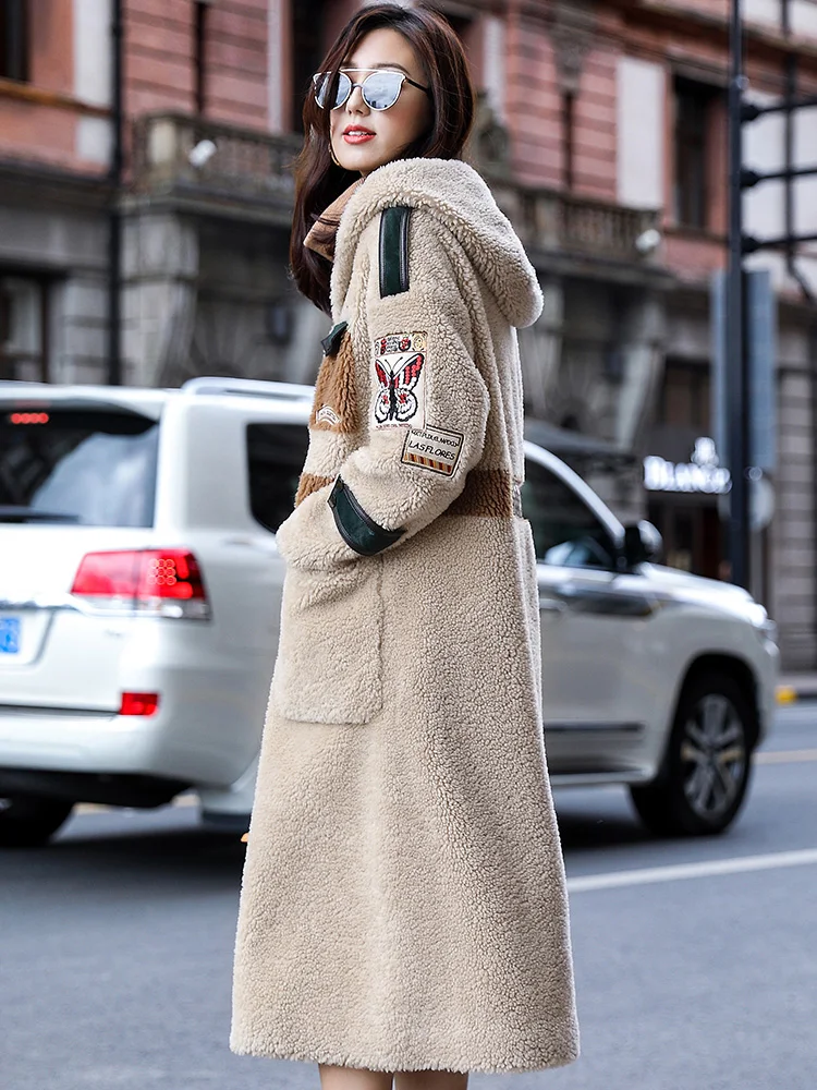 Корейские длинные куртки Manteau Femme, пальто из натурального меха, женские шерстяные пальто из овчины, зимняя женская куртка PP249