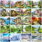 Картина 5d, вышивка крестом, пейзаж, весенний сезон, алмазная картина, полностью квадратная мозаика, дерево, озеро, зима, головоломка