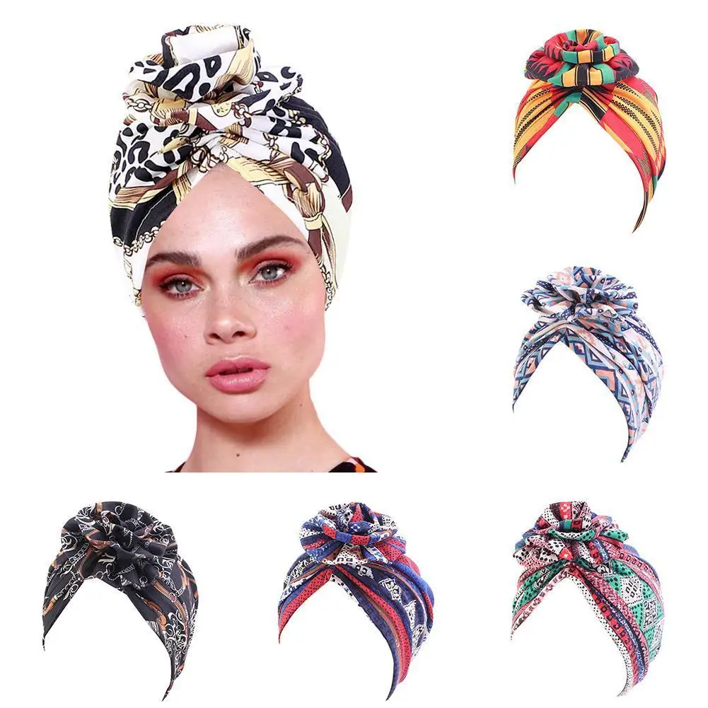 Женский мусульманский хиджаб цветочный узел принт с рюшами раковая повязка на
