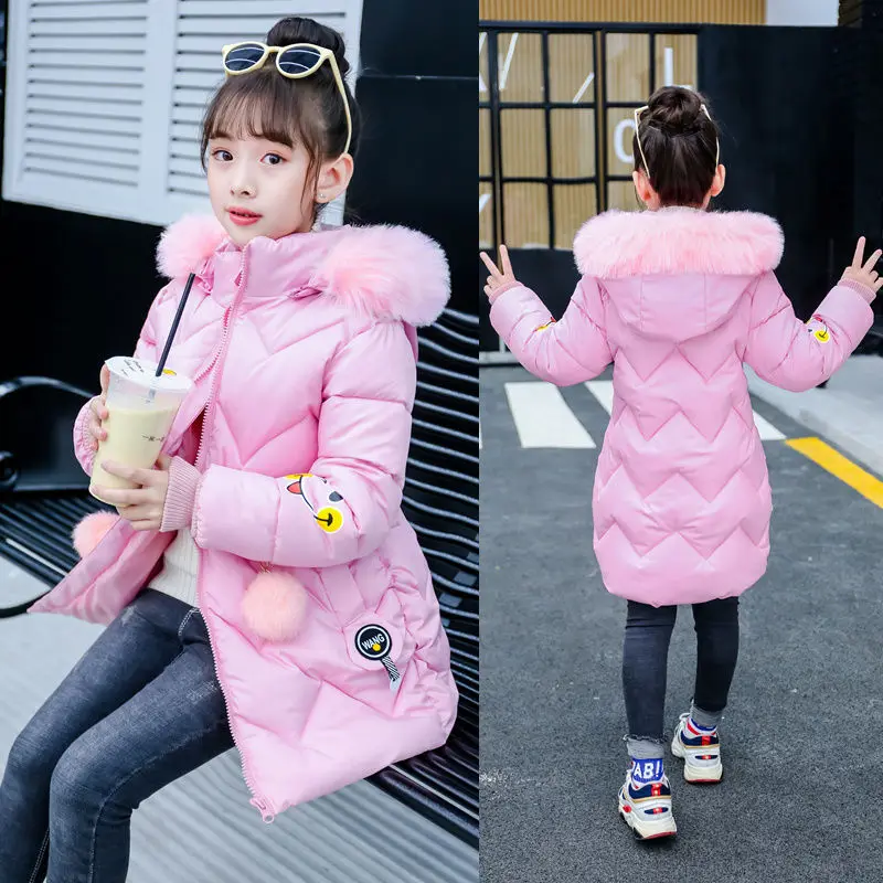 Пуховики для девочек Детская Верхняя теплая одежда толстые пальто ветрозащитные