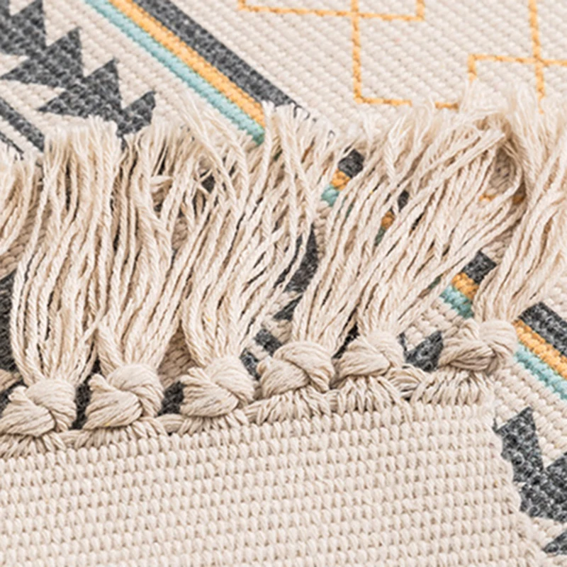 Buy Thick Carpet Ethnic Linen Cotton Tassel Woven Printed Area Throw Rugs Geometric Tapestry Home Decor Washable Kitchen Mats on