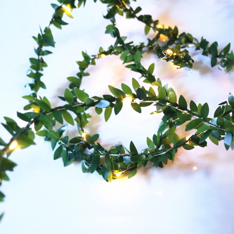 Искусственная зеленая листья из ротанга светодиодная светящаяся гирлянда