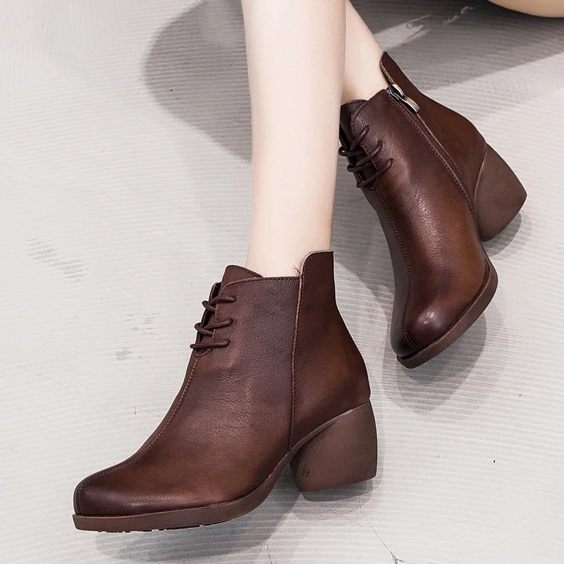 GKTINOO New High Quality Women Ankle Boots Handmade Genuine Leather Woman Round Toe Lace Up Shoes Female Footwear | Обувь