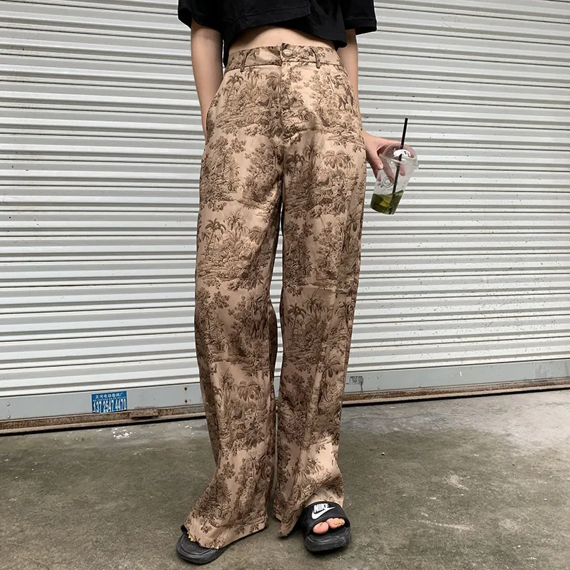LANMREM 2019 new summer fashion women clothes thin styles high waist printed wide legs pants female trousers WH31704L | Женская одежда
