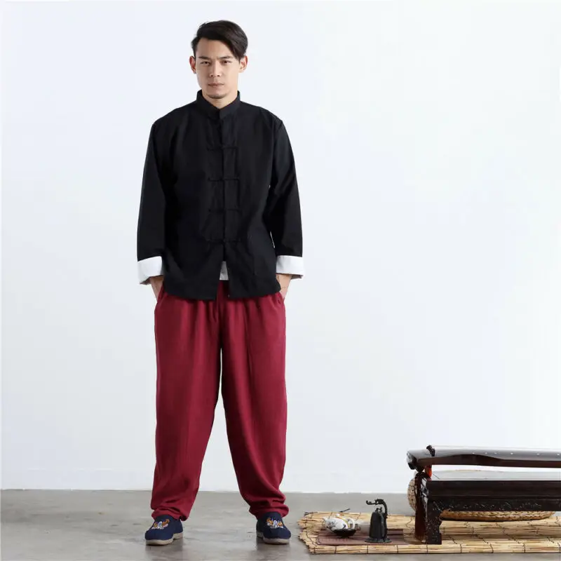 Men Chinese Traditional Tang Suit Coat Kung Fu Tai Chi Uniform Jacket Linen 2XL | Тематическая одежда и униформа