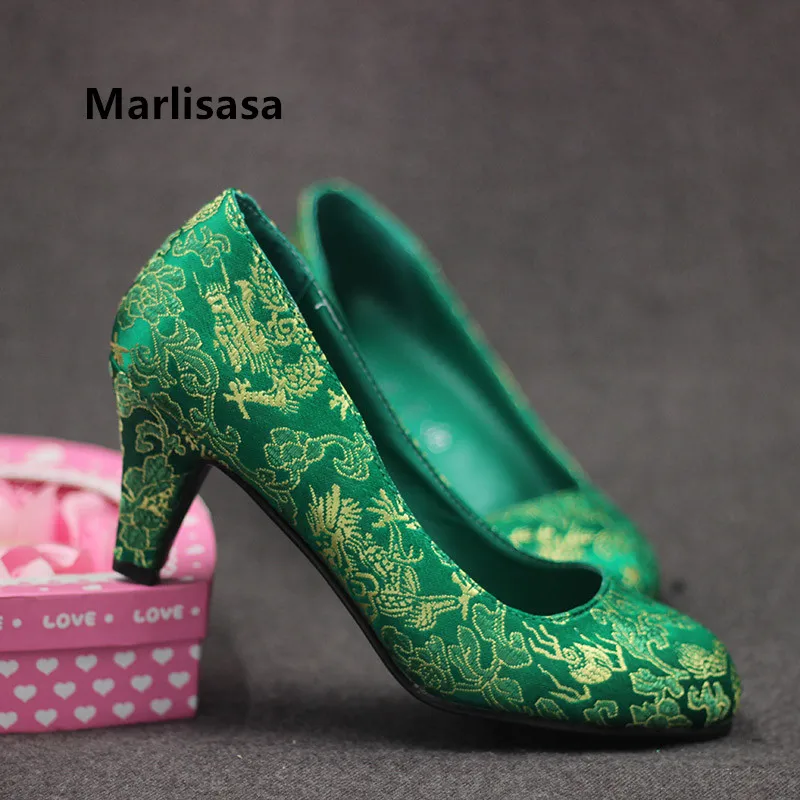 

Женские туфли на высоком каблуке Marlisasa, красные Повседневные Удобные туфли-лодочки с зеленым узором, F5519