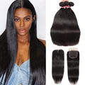 Unice Hair Human Hair Peruvian Straight Bundles With Lace Closure Remy Hair Extension 3 Bundles With Lace Closure