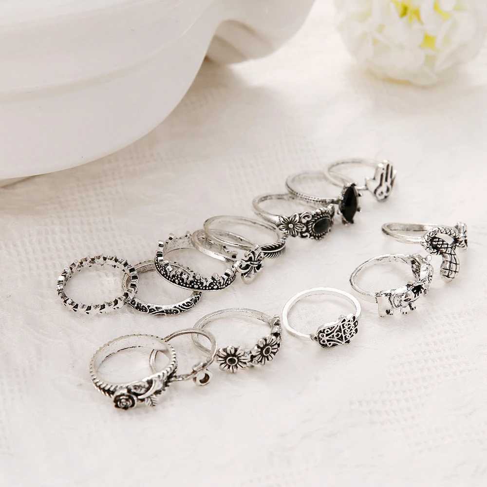 13 шт./компл. Винтаж Для женщин под змеиную кожу слона крест цветок набор колец