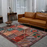 200*300cm Retro Ethnic Geometric Square Stitching Dark Red Brown Living Room Bedroom Bedside Carpet Floor Mat Customization