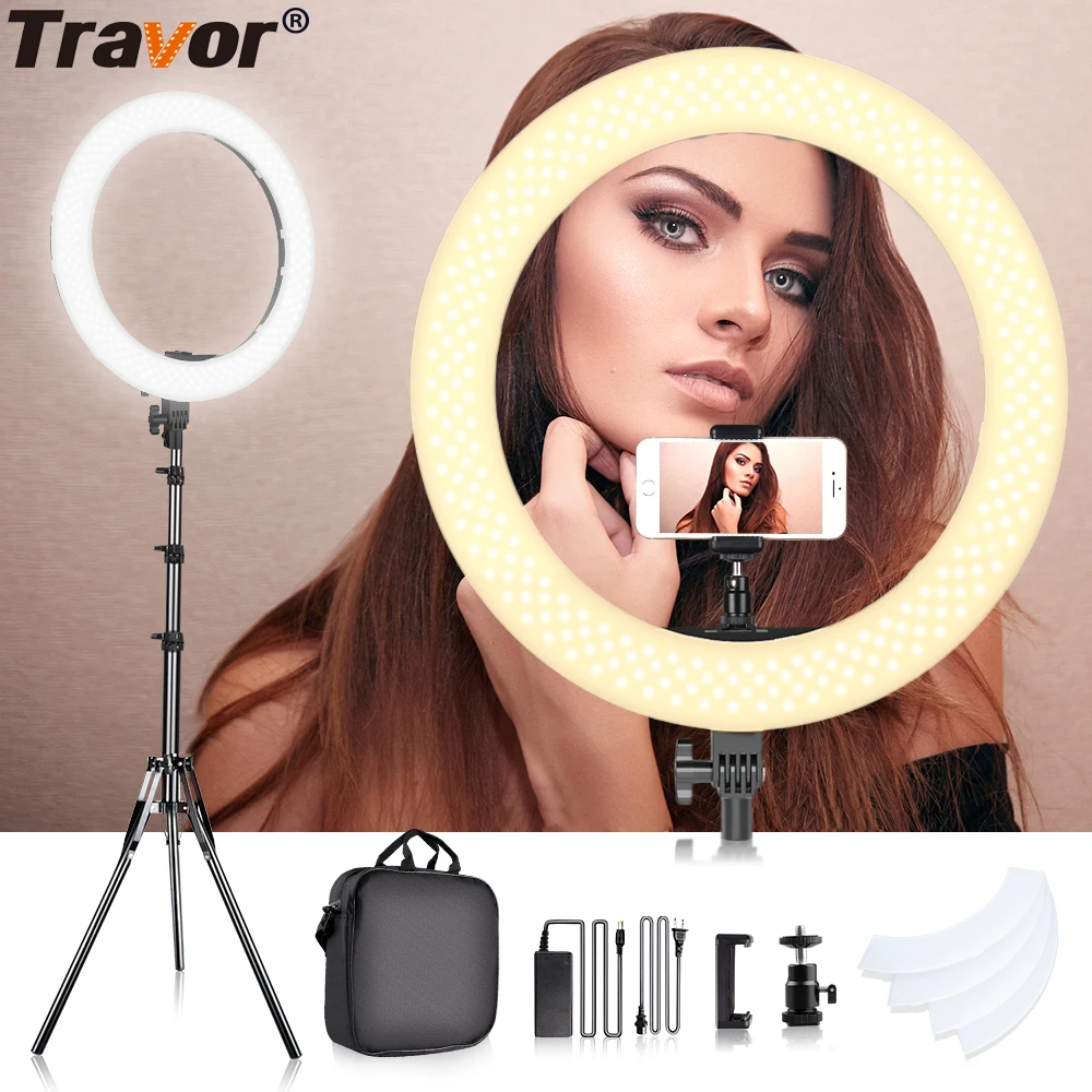 Travor 18 дюймов светодиодный кольцевой светильник Dimmable bi-цвет 512 шт. кольцевая лампа с Штатив для освещение для фотосъемки в студии, кольцевая лампа
