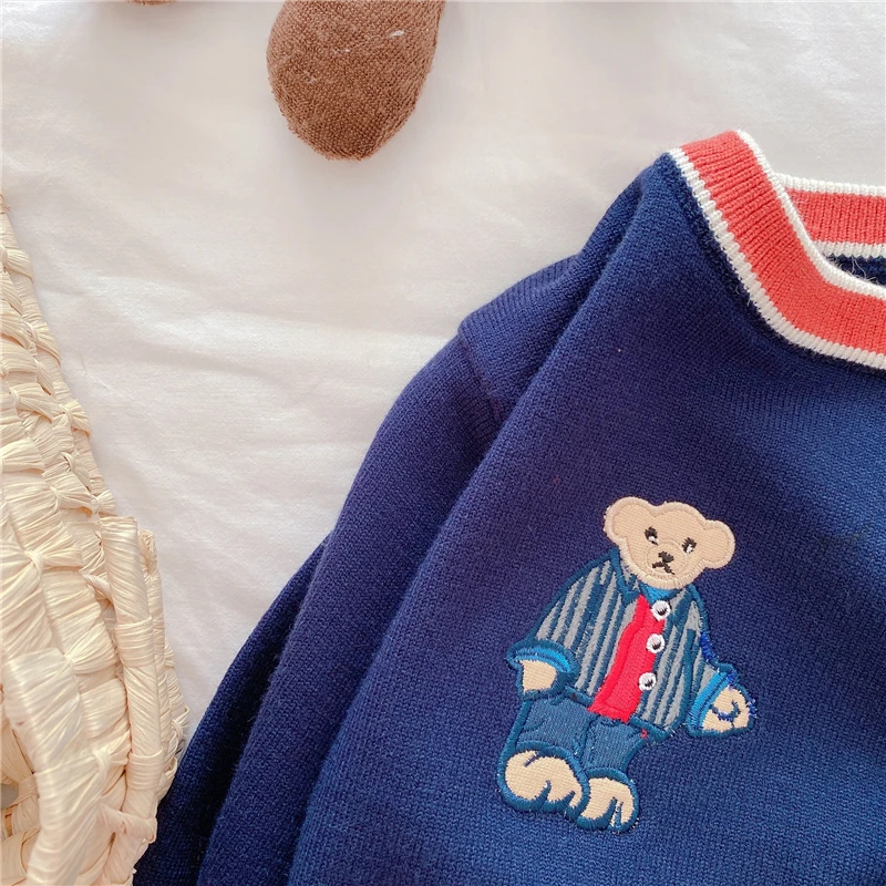 0-6Y Baby Girl Knitted Vest 2022 Spring Autumn Cute Bear Embroidery Sweater for Boy Cotton V-Neck Kids Clothes Girls Costumes