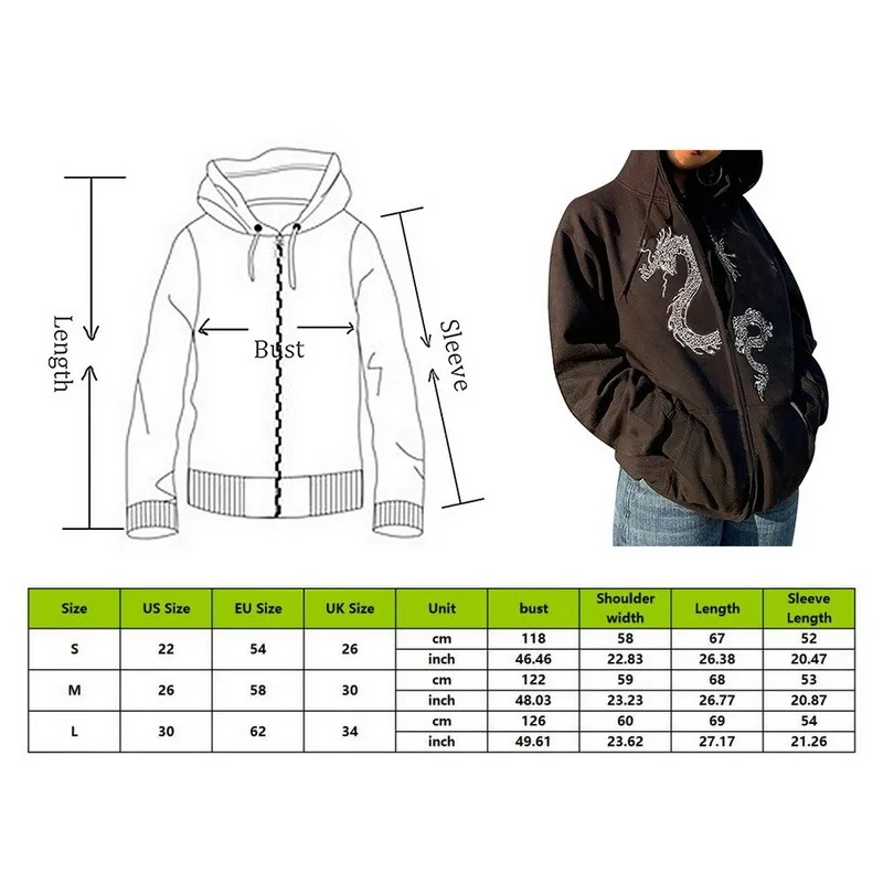 

Y2K Gothic Sweatshirt Rhinestone Zipper Oversized Hoodies Women Autumn Long Sleeve Coat Top Female 90S Vintage E-Harajuku Clothe