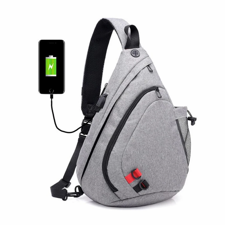 Light Gray DINGXINYIZU, водонепроницаемая мужская сумка через плечо, зарядка через usb, черный камуфляж, слинг, грудь, сумка, сумки на плечо для мужчин, рюкзак, рюкзак - Цвет: Light Gray
