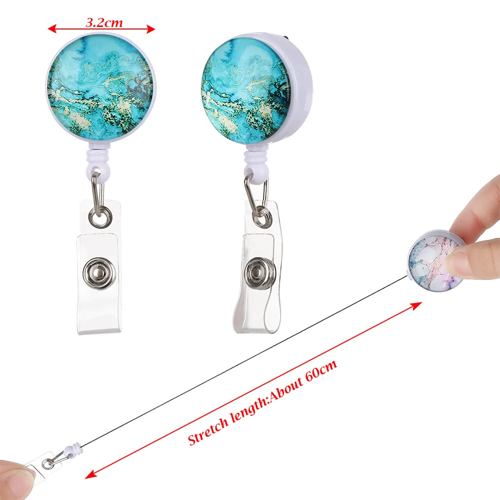 

Retractable Pull Badge Reel Starry Sky Marble Pattern Card Badge Holder Key Ring Chain Clips