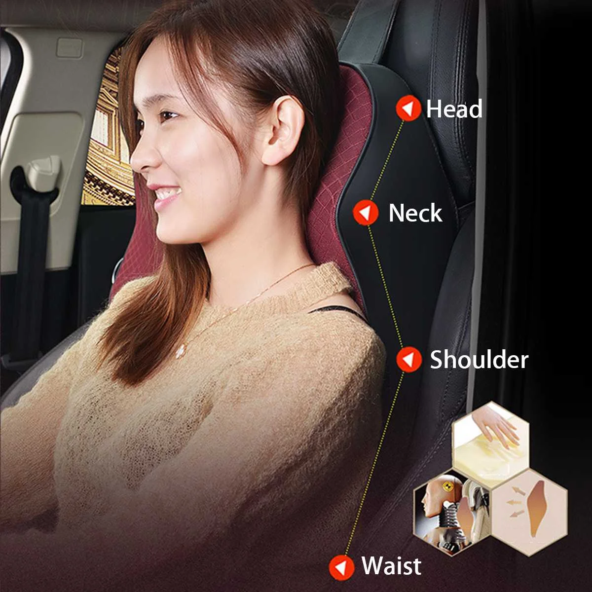 3D Memory Foam Car Neck Pillow Head Rest Soft Breathable Seat Headrest Pad Neck Rest Seat Headrest Accessories Massage Cushion