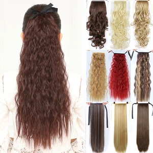 Allaosify длинные прямые заколки искусственные волосы конский хвост шиньон с заколками синтетические волосы конский хвост наращивание волос коричневый