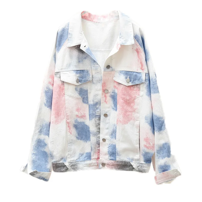 

2020 New Ink Painting Coat Girls Loose Autumn Tops Woman Gradient Shading Jean Stylish Shading Tie Dye Denim Jacket Women