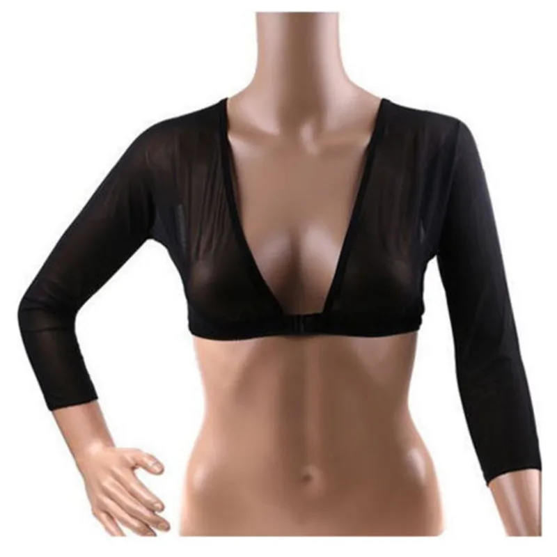 Уникальный размера плюс бесшовные руки Shaper короткие Обрезанные пупка сетки