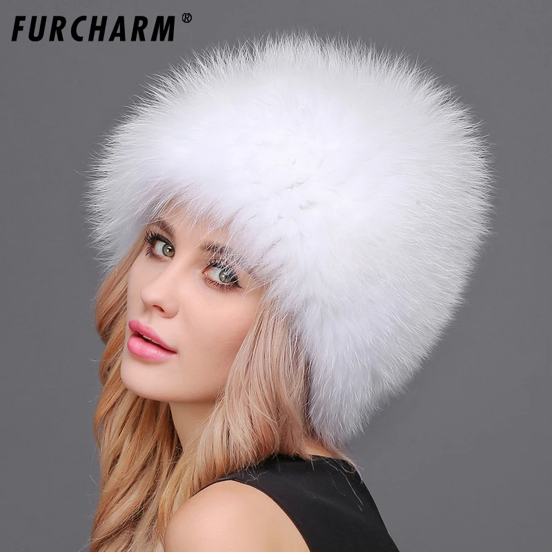 Женская шапка зимняя из 100% натурального Лисьего меха с помпоном Меха чернобурки