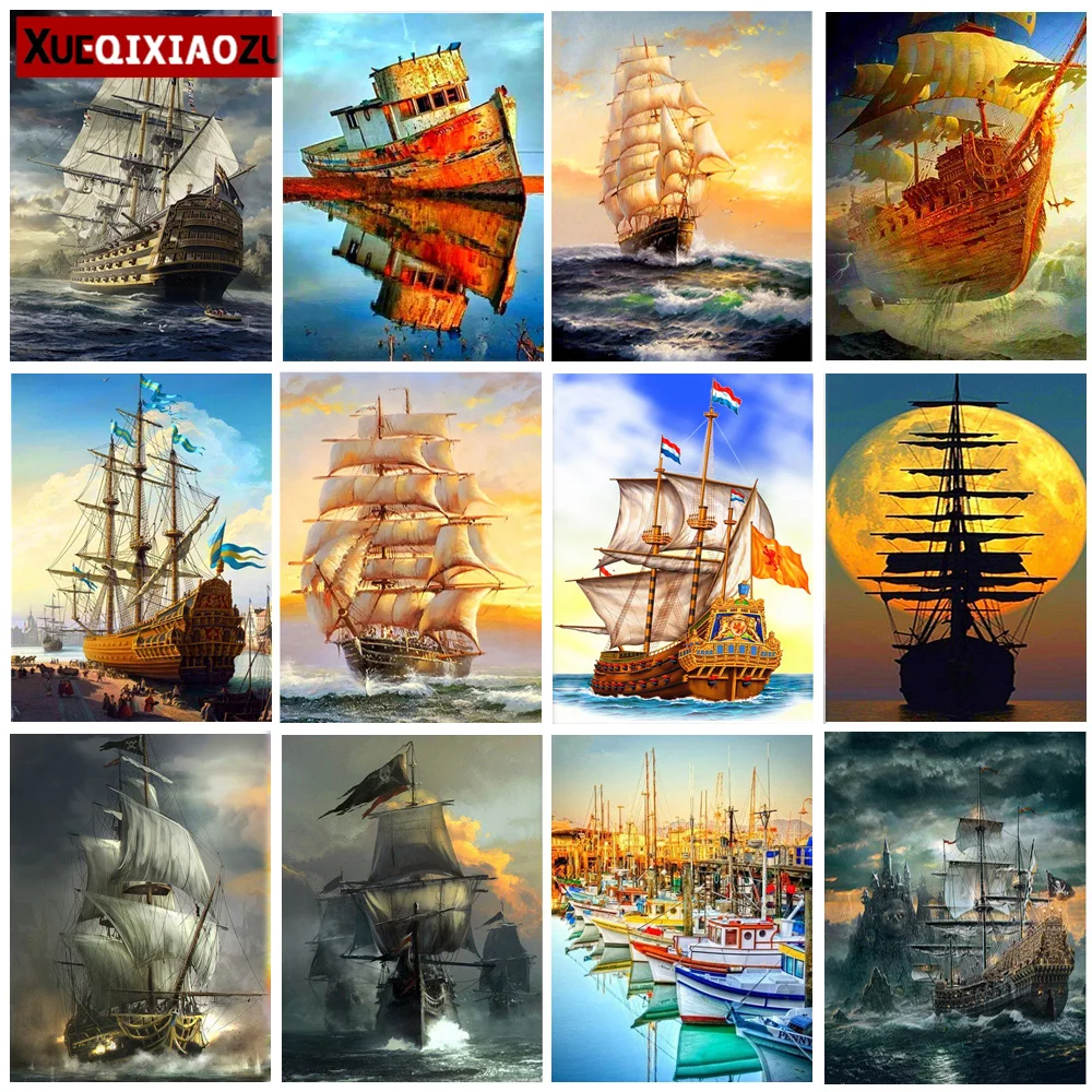 

XUEQIXIAOZU 5D Diy Алмазная мозаика парусник картина полная ширина/круглый крестиком со стразами комплект с вышивкой украшения подарок