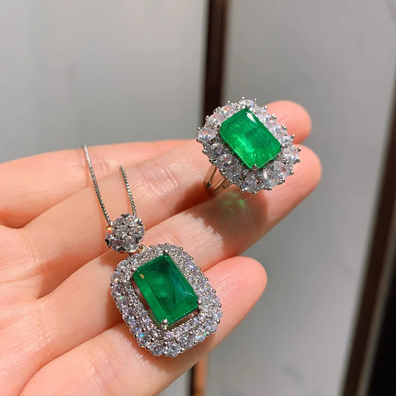 

American Emerald Square pendant Sterling Silver Emerald Gemstone Birthstone White Gold Pendant Necklace Jewelry Gifts Wholesale