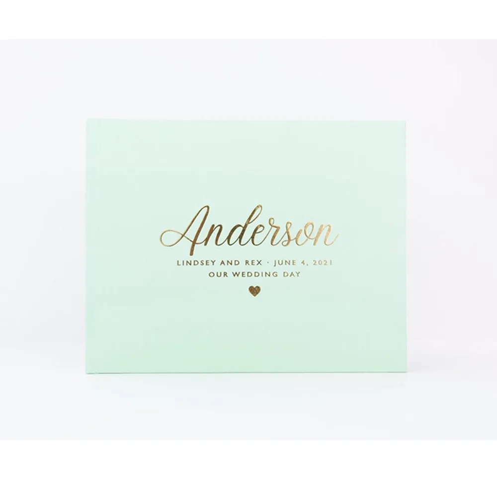 

Personalized names and date Wedding Guest Book, Wedding Guestbook, Gold Foil landscape Heart, Custom bridal shower Photo Book