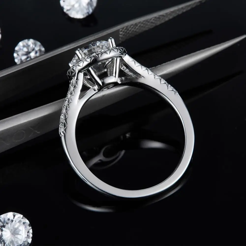 Gem балетки 925 пробы серебро 1.5ct 2 ct 3ct D Цвет круглый Разделение хвостовик Halo