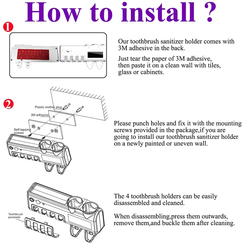 

HOT Rechargeable Toothbrush Holder,Bathroom Punch Free Toothbrushes Organizer with Toothpaste Dispenser Squeezer Case Kit