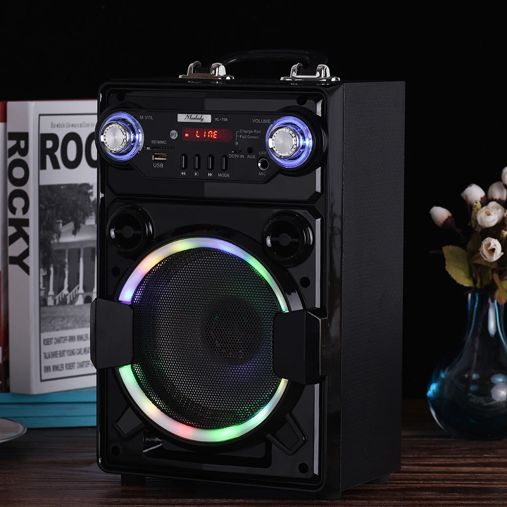 Muslady KL-709 портативный беспроводной BT динамик Красочный Светодиодный светильник Встроенный перезаряжаемый аккумулятор со слотом для карт памяти USB