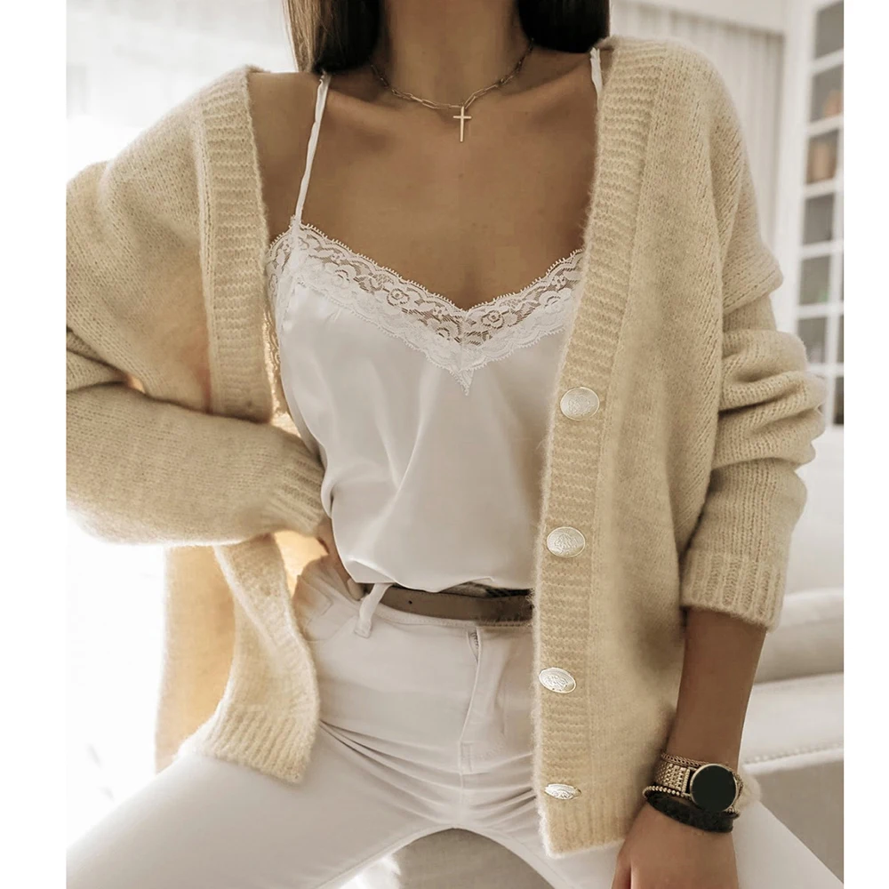 CYSINCOS 2020 осенне зимний женский свитер кардиганы оверсайз с v образным вырезом