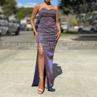 elegant mulberry straight formal evening dress long for african american new sweetheart side slit purple shiny sheath party gown
