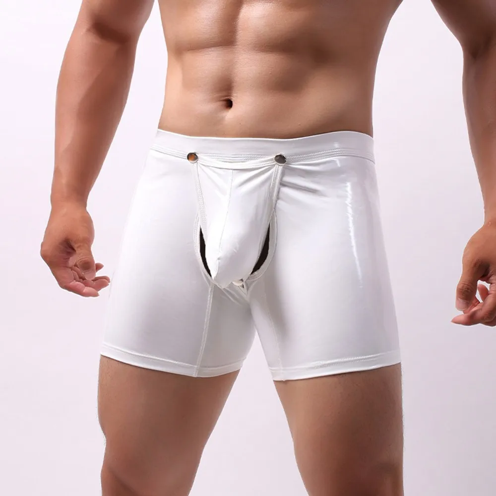 

Мужские удлиненные трусы-боксеры из лакированной кожи