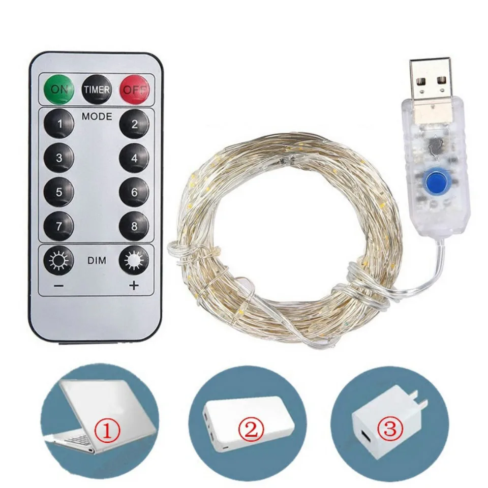 Праздничный Открытый медный струнный светильник 5 м 10 Пульт дистанционного