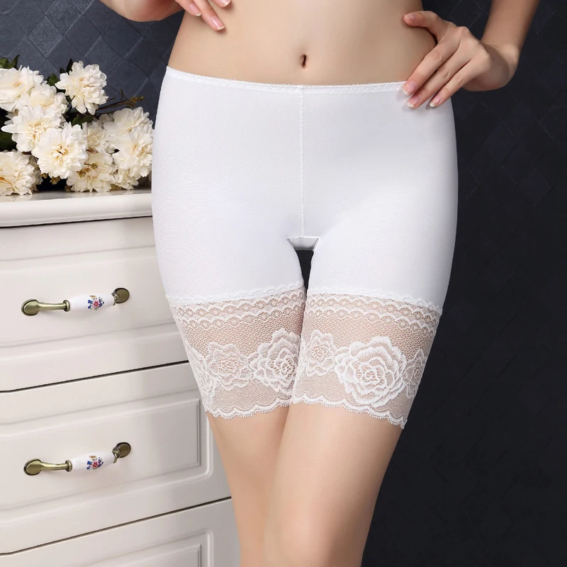 Летние немаркированные защитные штаны кружевные средняя талия пять точек