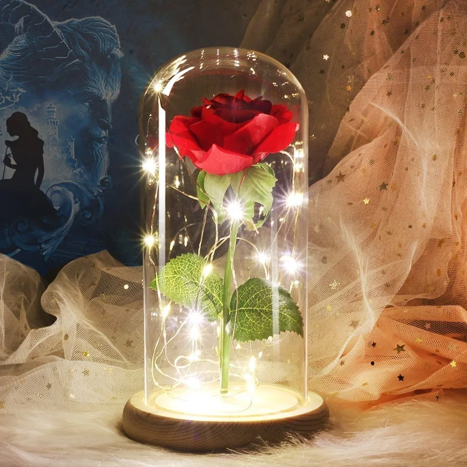 

YO CHO LED Lamp Christmas Gift 24K Gold Foil Rose in Glass Dome Colorful Silk Flower Valentines Gift Home Room Decor Rose Flores