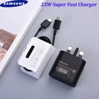 Оригинальное сверхбыстрое зарядное устройство Samsung S21 Note 20 10, 25 Вт, адаптер питания стандарта Великобритании, двойной кабель Type-C для Galaxy S20 Plus, A90, A80, A70