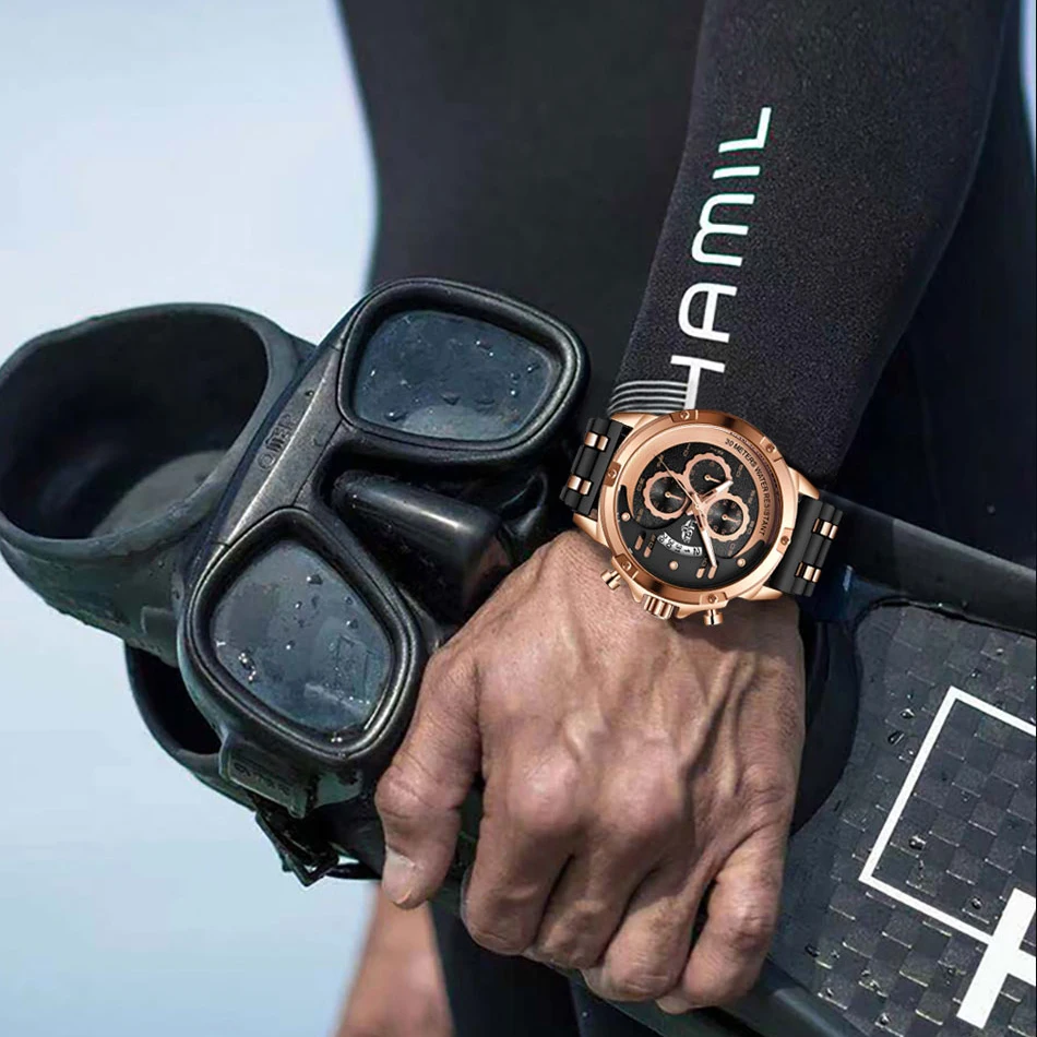 Часы мужские кварцевые с хронографом и подсветкой водонепроницаемые 2020 - купить