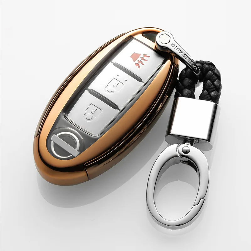 gold with keychain1 ТПУ чехол для ключей для Nissan Maxima Altima Teana Tiida Sylphy Sunny X-Trail 3 кнопки умный ключ держатель оболочки брелок автомобильный брелок - Название цвета: gold with keychain1