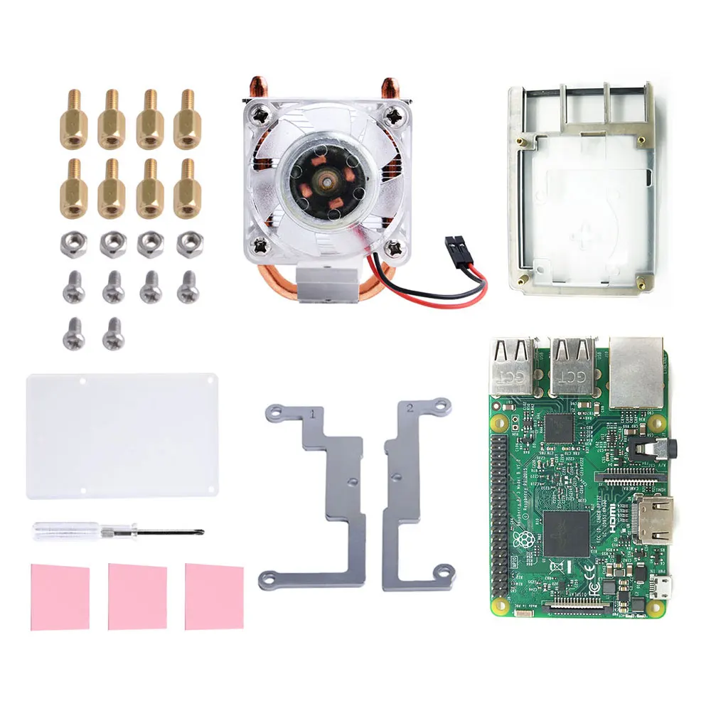 Raspberry Pi 3B + прозрачный черный лед башня охлаждения вентилятор V2.0 супер 7 цветов