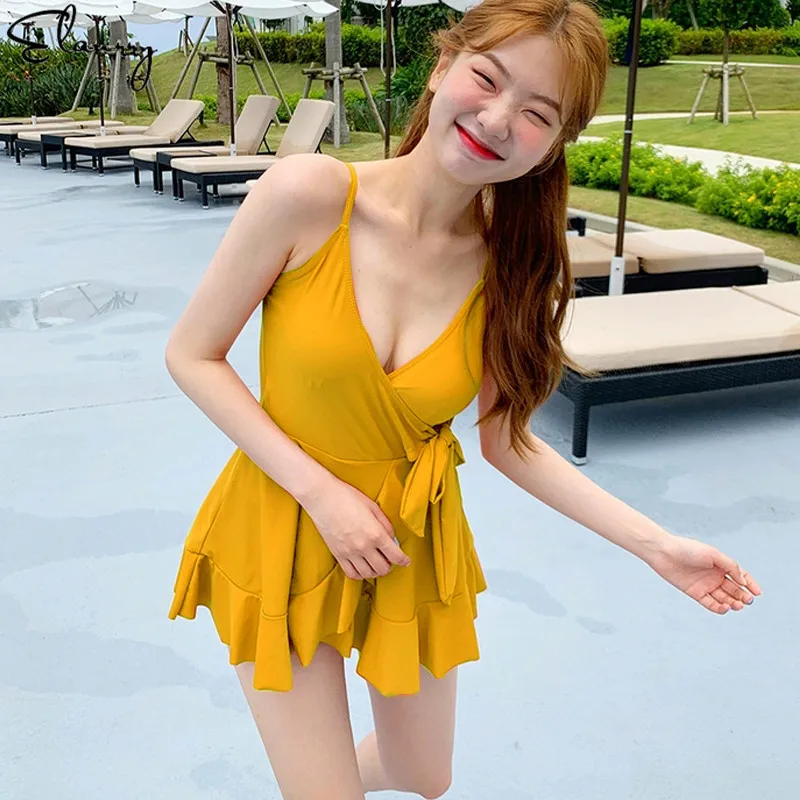 Женский слитный купальник 2019 года однотонная Купальная юбка с подкладкой