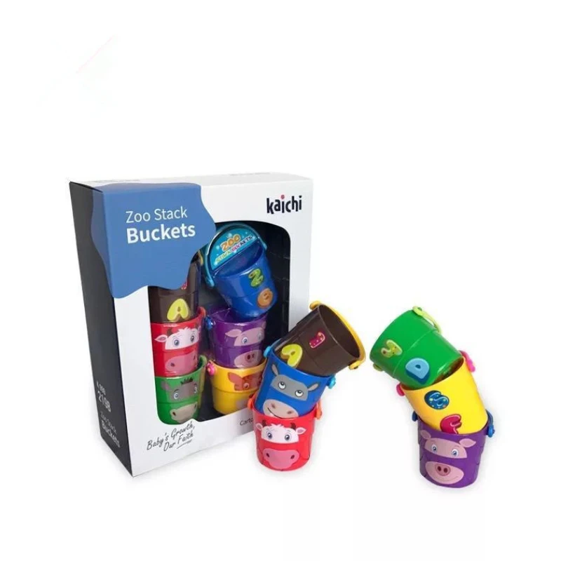 

Children's Bath Toys Cartoon Animal Head 6 Buckets Set Baby Shower Water Game Creative Leaky Bucket Toys