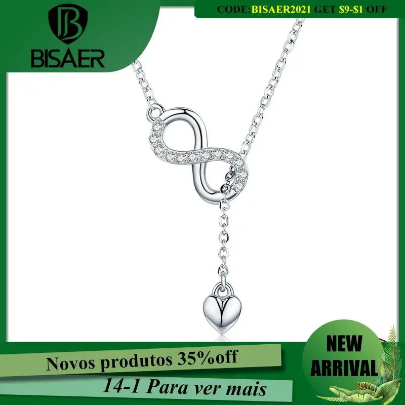 

BISAER Necklace 100% 925 Sterling Silver Infinite Symbol Bright CZ Pendant Original Necklace For Women Fine Jewelry Gift HSN223