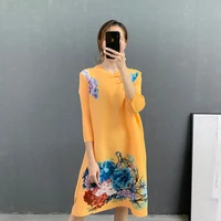 large size dress for woman 45 75kg 2021 autumn stand collar three quarter sleeves loose stretch a line casual dresses
