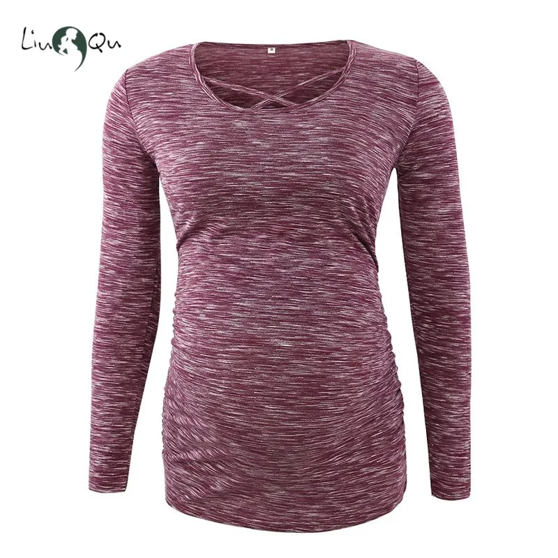 Женские повседневные блузки для беременных топ Одежда v образный вырез крест